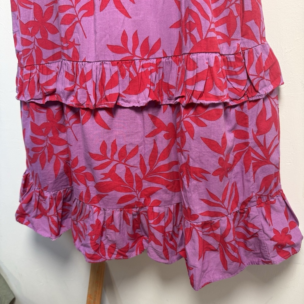 Melloday Midi Puffy Sleeve Tiered Pink Floral Square Neck Dress Size Large - Picture 8 of 11